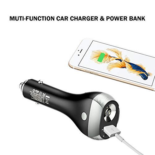 Manfiter Car Charger for Emergency Tool for Car Window Breaker & Seatbelt Cutter, 2-Mode LED Flashlight, Red SOS Beacon & Emergency alarmer, USB Charger 2200 mAh Power Bank 7-in-1 Escape Device
