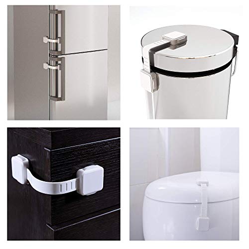 ALMA Baby Safety Locks Child Proof Cabinet Drawer Oven Toilet Seat Fridge Door 3M Adhesive No Drill Strap Dual Action Lock Latch White