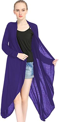 WEIJU Long Sleeve Long Drape Cardigan Open Front Light Weight Shirt,Purple,S