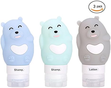 Cute Leak proof Bear Travel Bottles TSA Approved Refillable Squeezable Soft Silicone Travel Sets Cosmetic Toiletry Containers for Shampoo Lotion Soap BPA Free(3 pack)