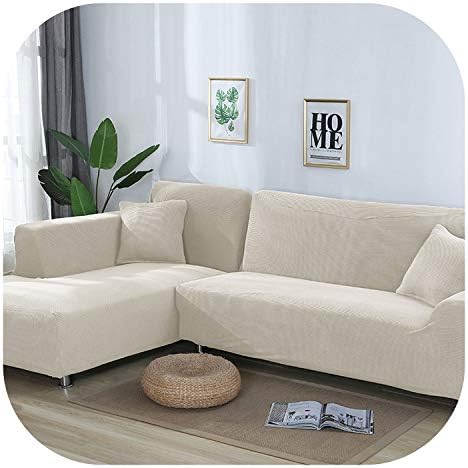 Happy Towns L Shape Sofa Covers Sectional Sofa Cover 2 Pcs Stretch Sofa Slipcovers For L-Shape Couch,White,235-300cm 235-300cm