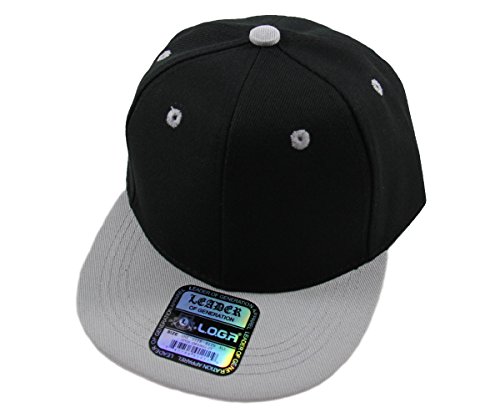 Kid's Youth Plain Flat Bill Snapback Caps(More Colors) (BLACK/L.GRAY)