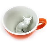 Creature Cups FOX Ceramic Cup (11 Ounce, Red Orange) - Hidden 3D Woodland Animal Inside Mug Emerges As You Drink - Holiday, Birthday, Housewarming Drinkware Gift for Coffee & Tea Lovers