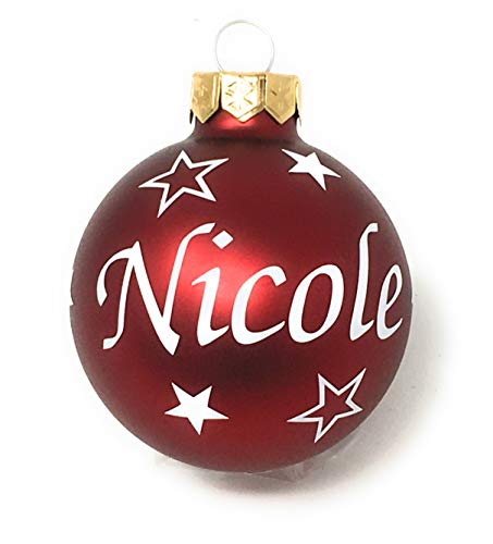 Weihnachtskugel mit Name aus Glas 6cm Wunschtext Rot Matt Personalisierte Christbaumkugel