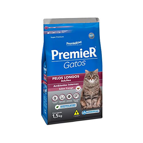 Ração Premier Ambientes Internos pelos Longos para Gatos Adultos Sabor Frango - 1,5Kg Premier Pet Adulto - Sabor Frango