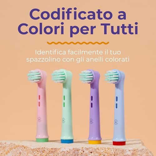 Testine Oral B Bambini Compatibili | Confezione da 4 Testine Compatibili per Spazzolino Elettrico Oral-B Bambini, Colorate e Divertenti | Morbide e Delicate sulle Gengive | Design Divertente