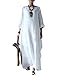 Yesno JD1 Women Long Dress Arab Kaftan 100% Linen Casual Loose Fit Baggy Skirt /Pocket,White,X-Large