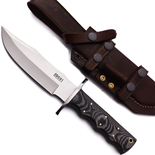 GCS Custom Handmade Black & White Micarta Handle D2 Tool Steel Skinner Bushcraft Knife Buffalo Hide Sheath GCS103