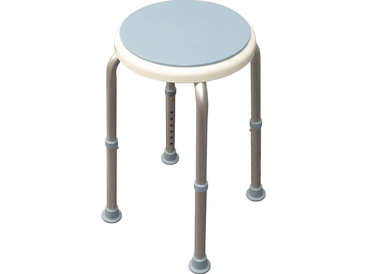 Aidapt Bath Stool with Rotating Seat Non-Slip Ferrules,8 Numbered Height Settings,Shower Chair,Elderly,Disabled,Pregnancy,Post Surgery,Rust Free Aluminium, Lightweight, Easy Assembly, White/Blue