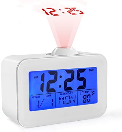 USCVIS Projection Alarm Clock, 4'' Digital Alarm Clocks for Bedrooms, Projection Ceiling Wall Clock with Date, Temperature, Snooze Function, Hourly chime function, Sensor Alarm Clock for kids
