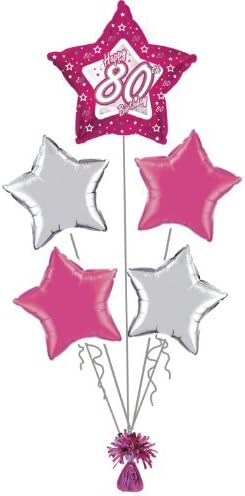 80th BIRTHDAY HOT PINK &amp; SILVER STAR DESIGN FOIL HELIUM BALLOON DISPLAY by Display