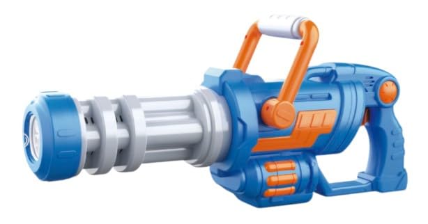 Electric Gatling Bubble Gun, Automatic Bubble Blaster Machine with Rotating Barrel, Blue and Black, Battery Powered, Outdoor Play for Children 3 Years and Up (Blue)