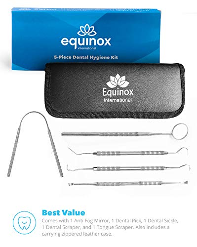 Equinox International Dental Hygiene Kit - Includes Tarter Scraper/Scaling Instrument, Dental Pick, Dental Sickle, and Mouth Mirror - Professional Surgical Grade Dentist Approved Tools