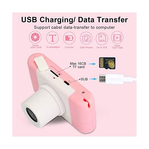 Openuye Digitale Kamera für Kinder 8.0 MP Kinder Kamera 1080p Videokamera Kinderkamera 2.4 Zoll LCD Display Kinder… – Bild 7