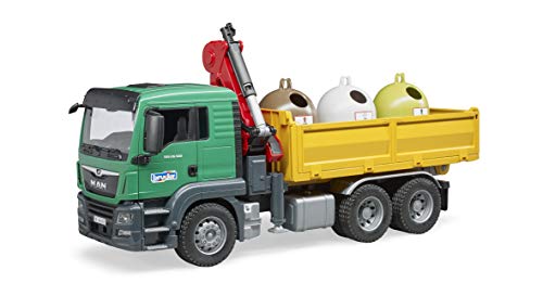 bruder 03753 - Man TGS Kran LKW mit 3 Altglascontainern & Flaschen - 1:16 Lastwagen Laster Kranwagen – Bild 6