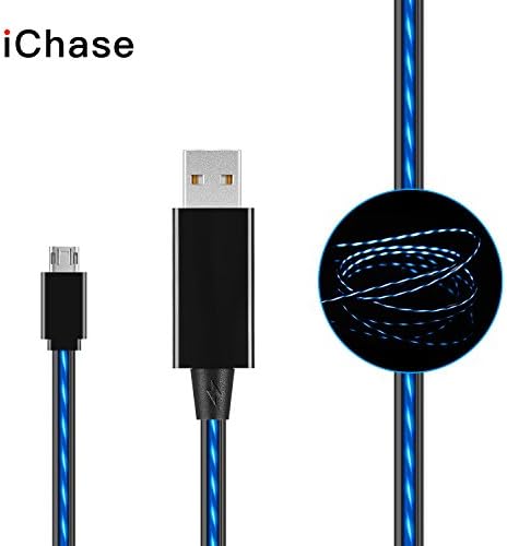 Micro USB Cable Android Charger, iChase LED EL Visible Flowing Charger Light Up High Speed Charging Cable 180 Degree Double-Sided Plug Sync Data Cord for Samsung , and More Android Devices (Black)