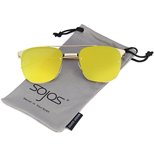 SojoS Vision Fashion Metal Frame Flat Lens Sunglasses UV400 Sun Glasses SJ1043 With Gold Frame/Gold Lens