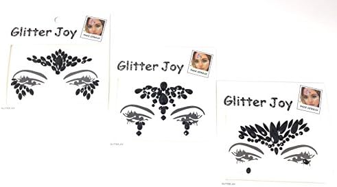 Glitter Joy Face Gems Rock Sticky Adhesive Temporary Tattoo - Jewel Diamante Bindi Fusion Headpiece Body Jewellery Art Wedding Purim Halloween Hen Night Festival Eyes Art (GJ Combo (34, 09, 02))