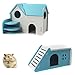 PIVBY Hamster Hideout House Wooden Living Hut Exercise Funny Nest Toy for Mouse, Chinchilla, Rat, Gerbil and Dwarf Hamster-2 Packs (Blue)