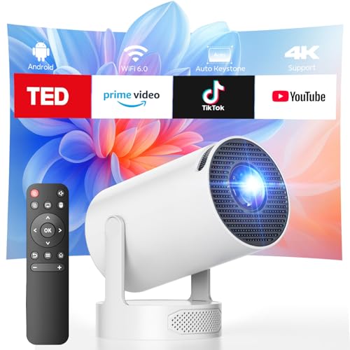 Mini Projector with Speaker, Support 4K WiFi Bluetooth, 220° Rotation, Keystone Correction Short Distance Smart Portable Projector for Home Cinema & Outdoor, Compatible with TV Stick, HDMI, USB Phone