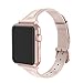Wearlizer Pink Slim Leather Compatible for Apple Watch Band 42mm 44mm Womens for iWatch Leisure Thin Strap Replacement Sport Wristband Fashion Cute Bracelet with Rose Gold Clasp Series 4 3 2 1 Edition