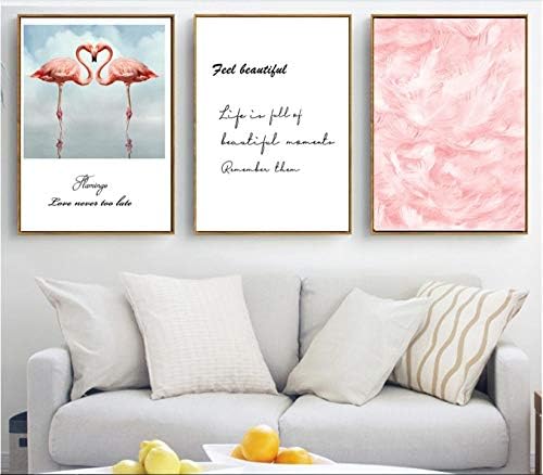 Tanyang Nordic Simplicity Flamingo Feather Print Picture Wall Art Canvas Paintings Poster Decoration for Living Room No Framed