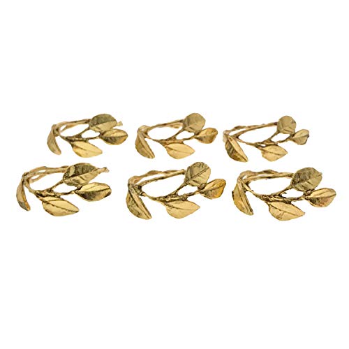 Decozen Napkin Rings for Dining Table Kitchen Table Coffee Table in Leaves Design Gold Finish Al Fresco Dining for Everyday Use Dinner Party and Occasional Use - Set of 6