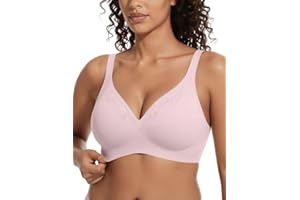 Showyoo Jelly Bras for Women No Underwire Seamless Bralettes V Neck Full Coverage T-Shirt Bra with Lace Detail