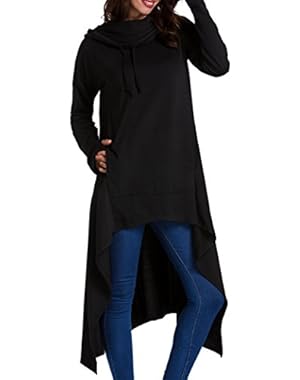Women's Pullover Hoodie Asymmetric Hem Sweatshirts Tunic Tops for Women Solid Color Dress