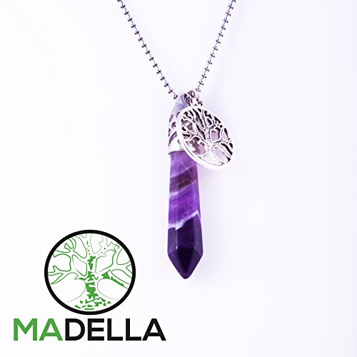 Madella Amethyst Healing Crystal and Tree of Life Pendant Necklace