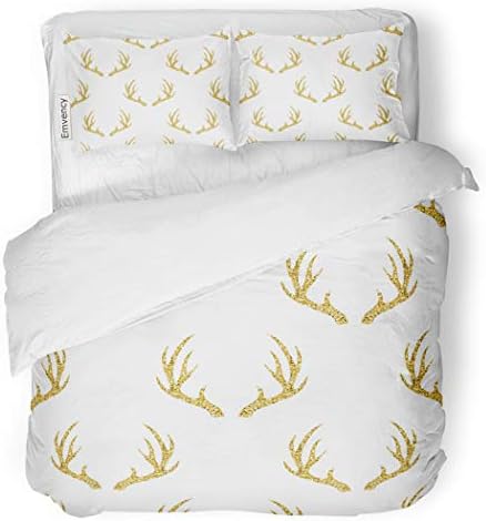 SanChic Duvet Cover Set Silver Deer Antler Pattern on Gold Head Horn Decorative Bedding Set with 2 Pillow Cases Full/Queen Size
