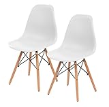 IRIS Mid-Century Modern Shell Chair with Wood Eiffel Legs, 2 Pack, Cotton White