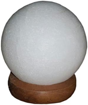 Himalayan White Round Globe Salt Lamp Natural Rock Air Purifying with Neem Wood 6ft UL-Listed Cord Dimmer with Control Bulb 25 Watt (3 - 4 Inch)