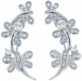 Sterling Silver Clear Cz Triple Dragonfly Ear Cuff Earrings with Earring Length of 25.4MM