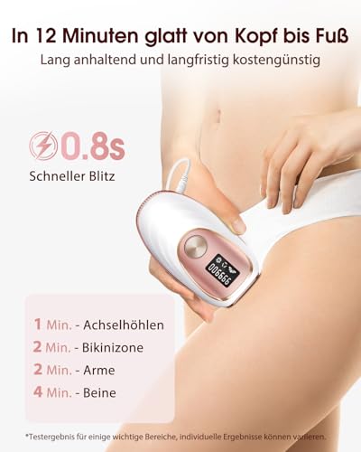 Haarlosy IPL Hair Removal Device with Cooling Function, 999,900 light pulses, 5 energy levels. Pain-free IPL hair removal for women, men, the bikini line, the body and legs