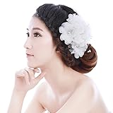 80Store Rhinestone Chiffon Flower Hair Clip 3 Packs White Color for Wedding Party