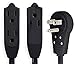 Maximm Cable 2 Ft 360° Rotating Flat Plug Extension Cord/Wire, 16/3 AWG Multi 3 Outlet 3-Prong Grounded Wire- Black - UL Certified