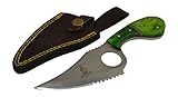 Rogue River Tactical Bone Collector BC-793 Fixed Blade Hunting Skinning Knife with Leather Sheath Real Bone Handle (Green)