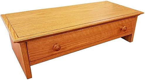 Wood Monitor Stand with Drawer and Cubby in RED OAK- Large Size