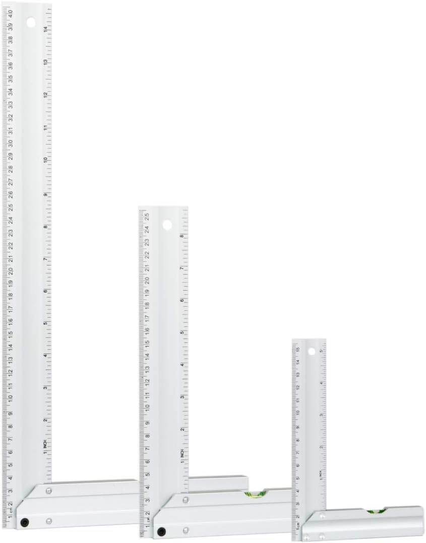 POWERTEC 80005 L Square Ruler Set w/Bubble Levels, Anodized Aluminum Finish – 3pc Set