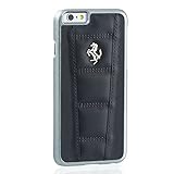 Ferrari 458 Black Real Genuine Leather Hard Case w/ Silver Emblem for iPhone 6
