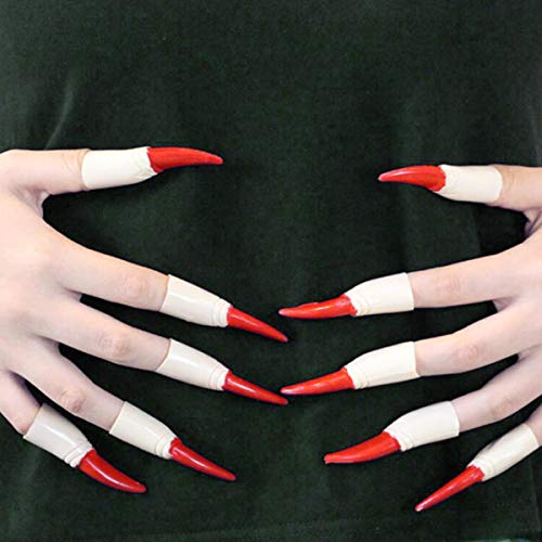 Wowlife False Nail Claw Fake Finger Paw Ring Knuckle Fingertip Finger Claw Ring Zombie Witch Gloves for Halloween Costume Cosplay - Thumbnail 4