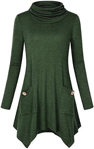 Anna Smith Women's Turtleneck Long Sleeve Irregular Hem Tunic Tops with Pockets