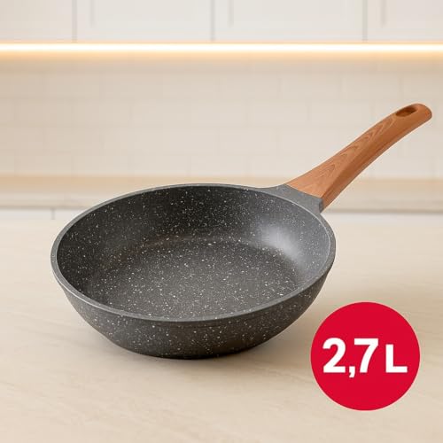 Frigideira Cerâmica Antiaderente Premium 28 cm Grande, Cabo soft touch Ergonômico, Grill, Frita sem Óleo, Limpa fácil, Compatível com Fogão a Gás e Indução.