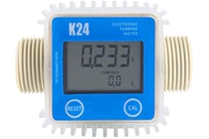 WALFRONT K24 Turbine Flow Meter Digital Fuel Flowmeter with LCD Display High Accuracy for Water Chemical Liquids G1 (3.25cm) Male Thread Connection