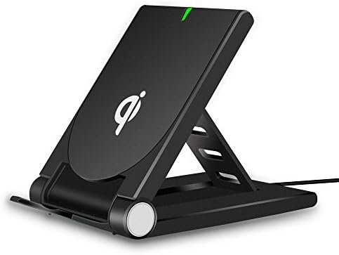 Wireless Charger, VUV iPhone X Wireless Charger [Ultra Slim] Foldable Stand/Pad for iPhone 8/8 Plus, Samsung Galaxy S9 S9 Plus Note 8 S8 S8 Plus S7 S7 Edge Note 5 [No AC Adapter] (Black)