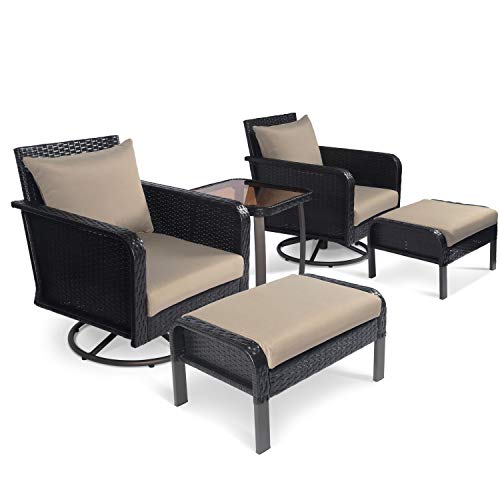 ENSTVER 5pc Luxury Big Sur Wicker Swivel Rocker Patio Chair with