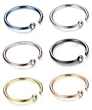 Jstyle 6 Pcs 18-20G 316L Stainless Steel Nose Ring Hoop Cartilage Hoop Septum Body Jewelry Piercing