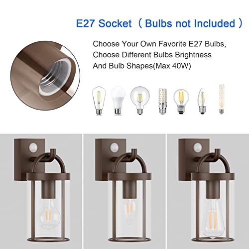 Klighten Vintage Outdoor Wall Lamp, E27 Wall Light with Motion Sensor, Industrial Wall Lights, Industrial Wall Light, 40W Max, IP44, Rust Red, Not Included Bulb