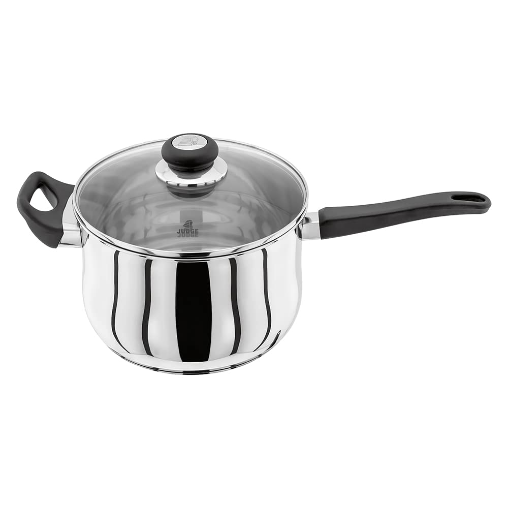 Judge Vista Stainless Steel Extra Large Saucepan with Helper Handle 22cm 4L, Shatterproof Vented Glass Lid, Induction Ready, Oven Safe, 25 Year Guarantee โ image 1